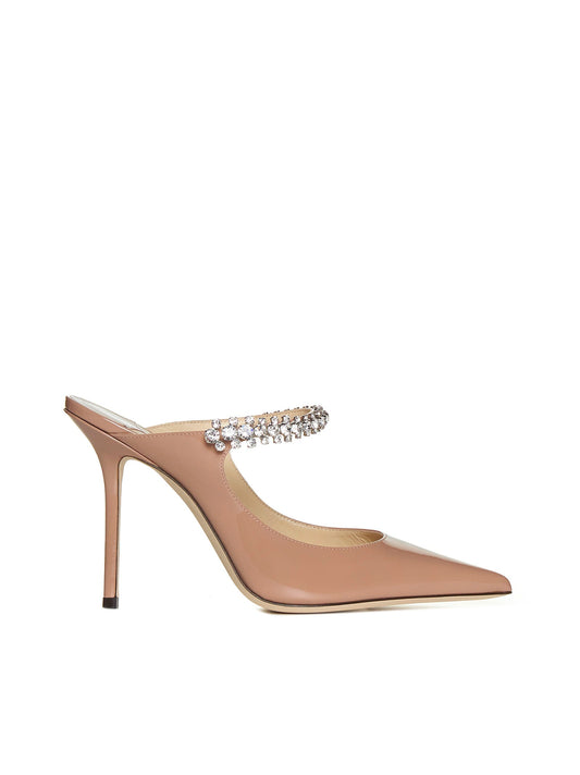 Jimmy Choo Women Pastel Pink Patent Leather Mules With Crystal Strap