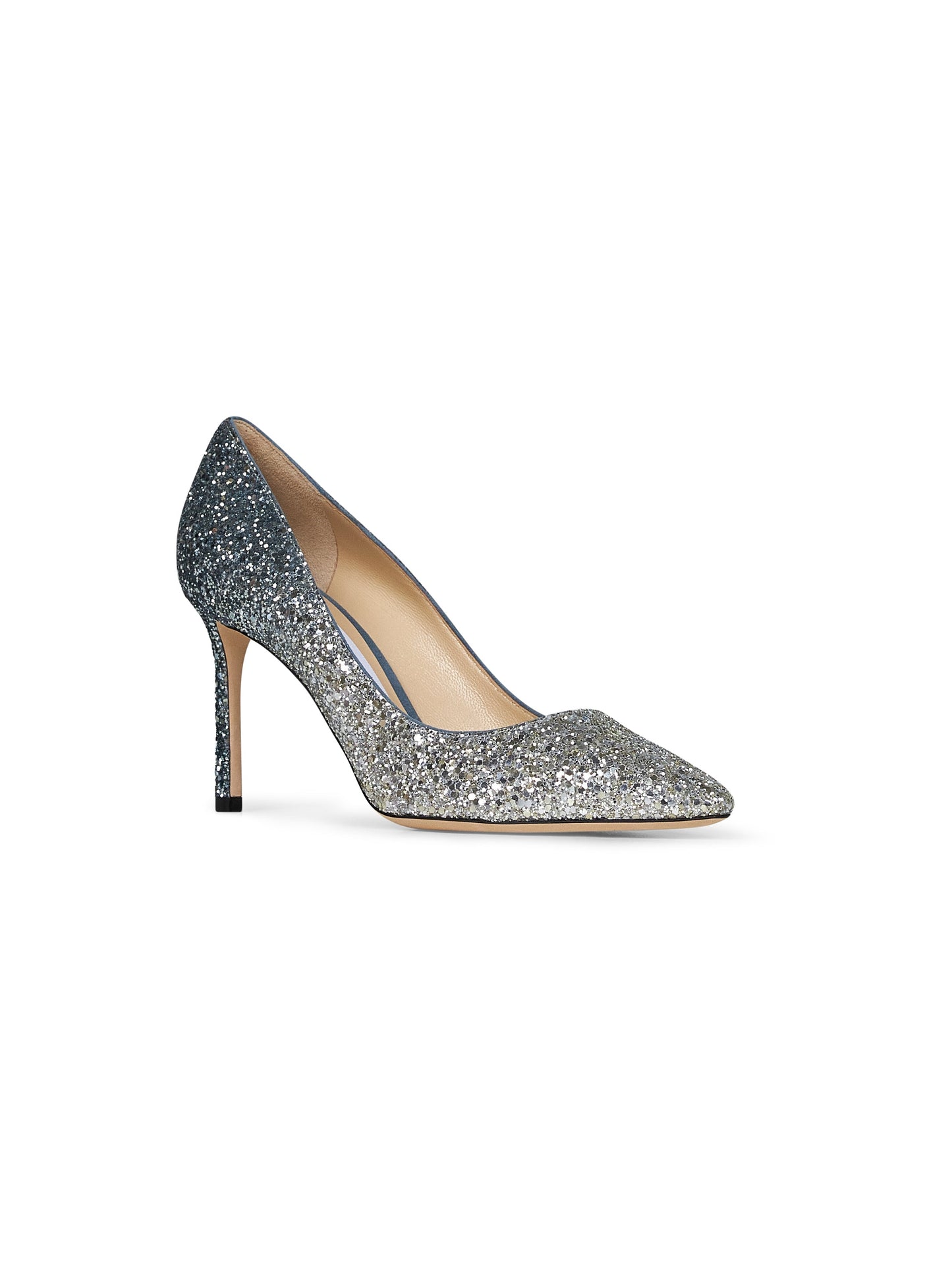 Jimmy Choo Women Silver And Blue Glitter Romy 85 Pumps