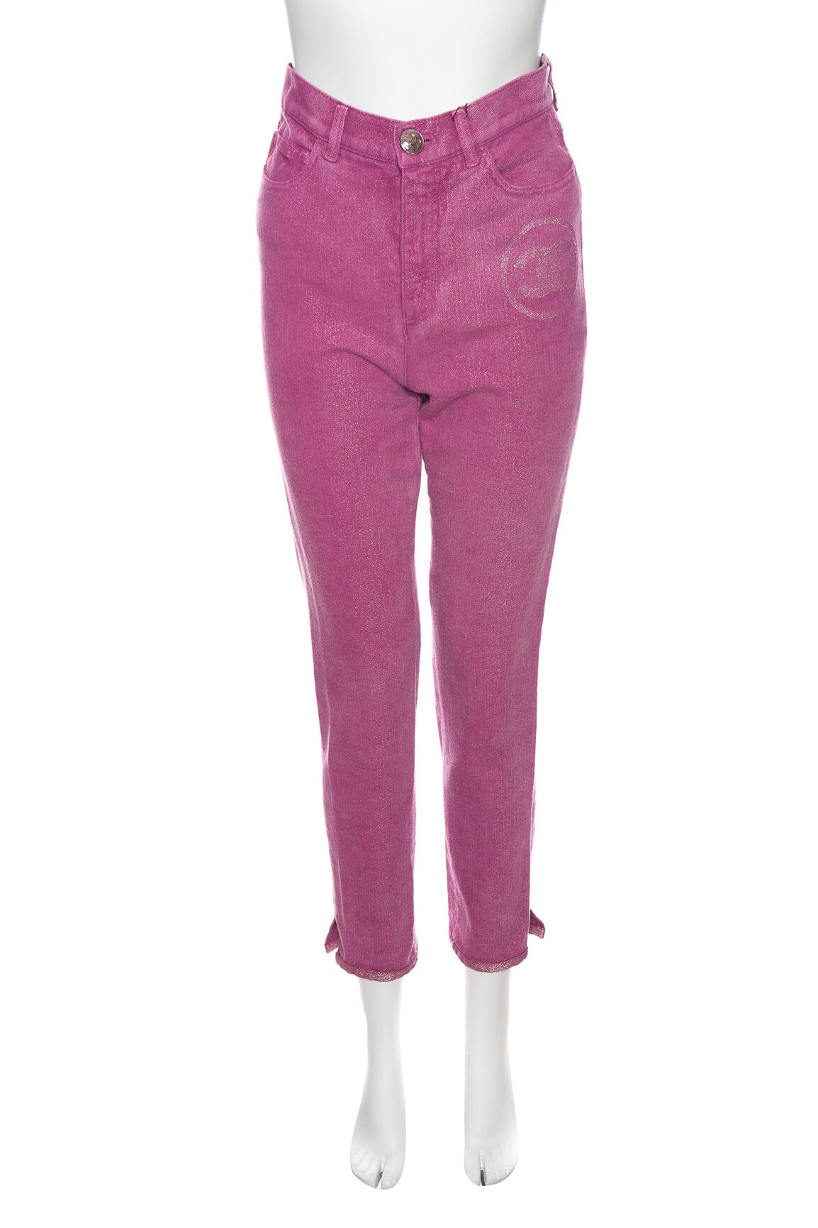 Chanel 2023 Pink Interlocking CC Logo Skinny Jeans SZ 36