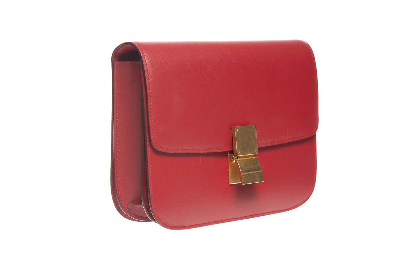 Celine Red Leather "Box" Bag Handbag