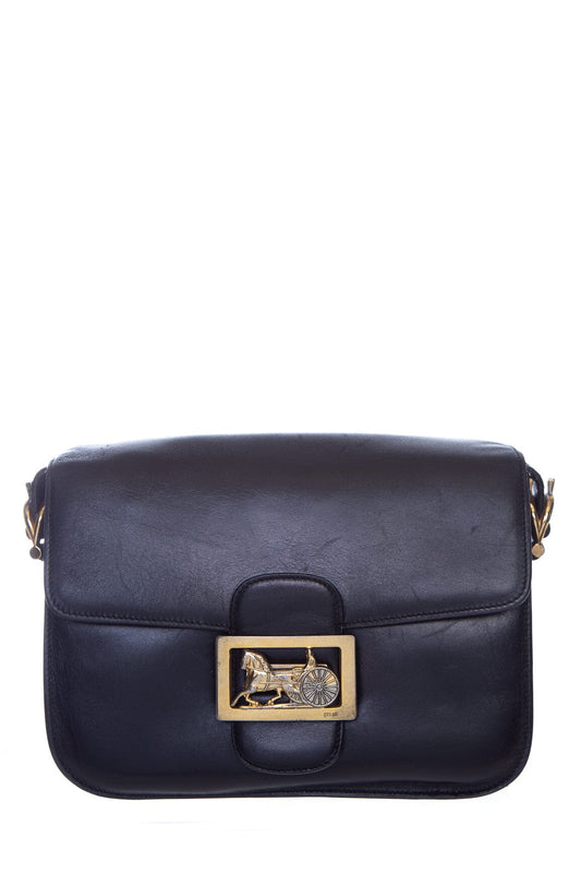 Celine Black Leather Carriage Hardware Handbag