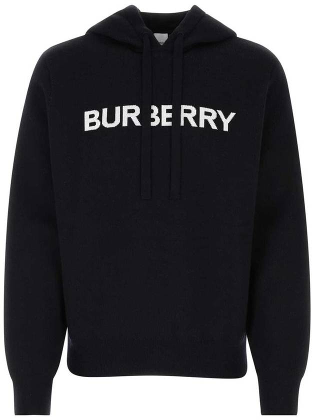 Burberry Men's Logo Intarsia Wool Cotton Hooded Cole Blue