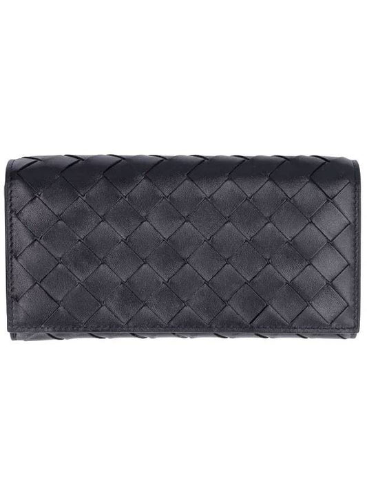 Bottega Veneta Intrecciato Large Flap Long Wallet Black