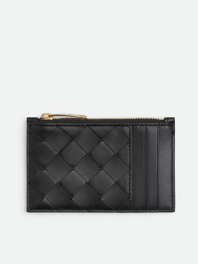 Bottega Veneta Intrecciato Zipper Leather Card Wallet Black