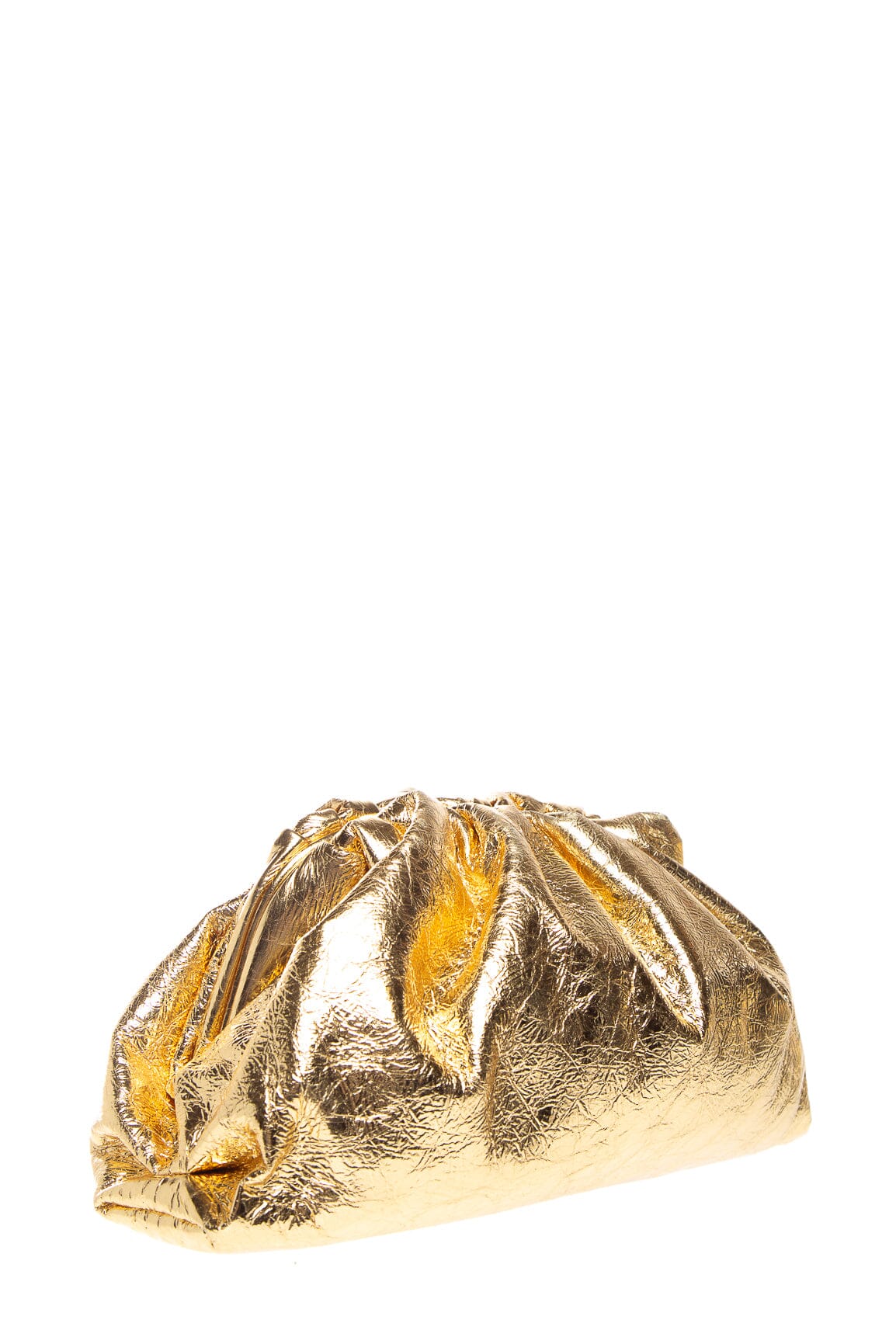 Bottega Veneta Metallic Gold Crinkled "The Pouch" Oversized Clutch