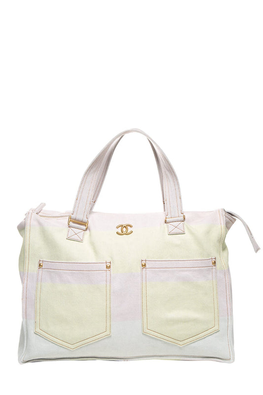Chanel S/S 2024 Yellow and Pink Stripe Canvas Tote
