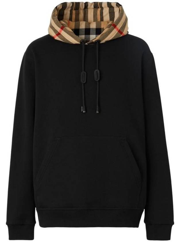 Burberry Check Hood Cotton Hoodie Black