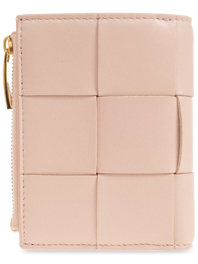 Bottega Veneta Cassette Zipper Bifold Half Wallet Light Pink