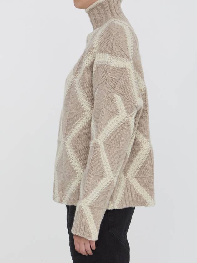 Bottega Veneta Argyle Intarsia Wool Turtleneck Desert Mel