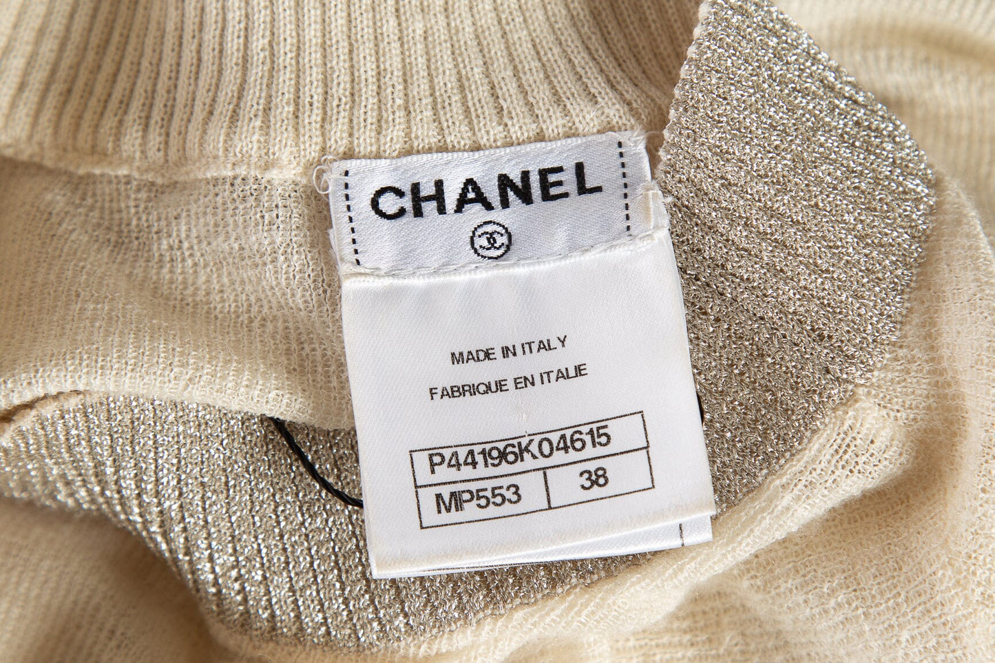 Chanel Vintage Spring 1996 Cream Cashmere Silver Tone Trim Sweater SZ 38