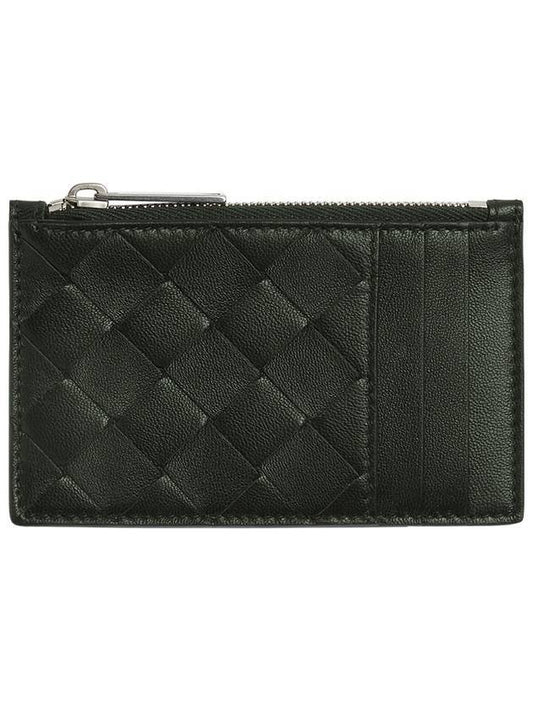 Bottega Veneta Intrecciato Zipper Card Wallet Dark Green