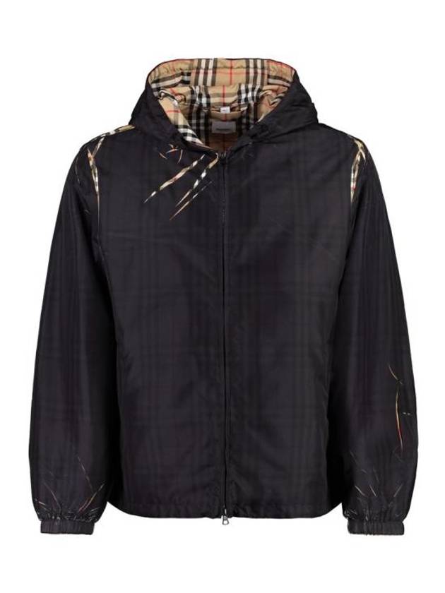 Burberry Sliced Check Zip-Up Hoodie Black