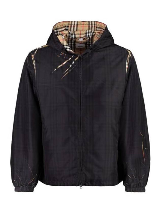 Burberry Sliced Check Zip-Up Hoodie Black