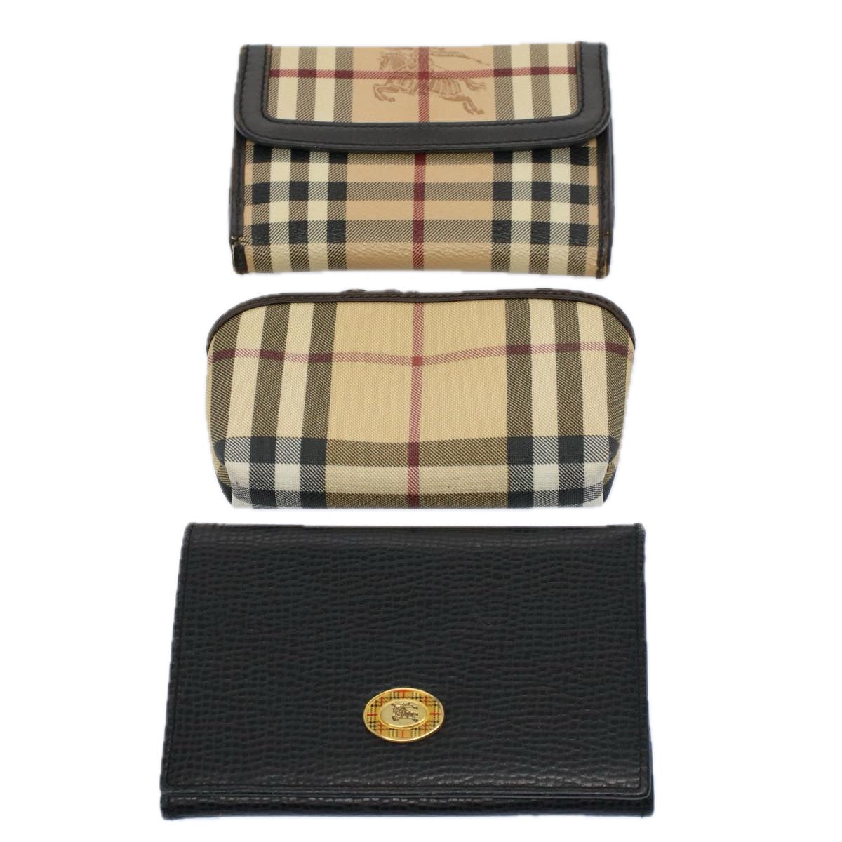 BURBERRY Nova Check Wallet PVC Leather 3Set Beige Black  ac2420