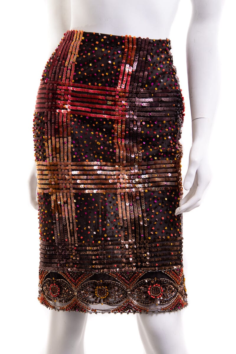 Valentino Brown Embellished Skirt