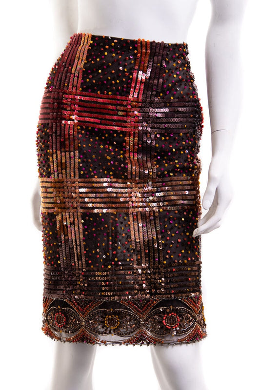 Valentino Brown Embellished Skirt