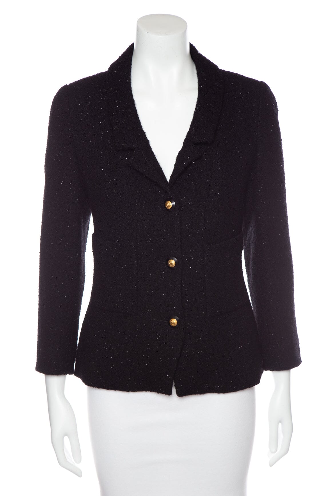 Chanel Vintage 1993 Autumn Black Glitter and Sequins Detail Jacket SZ 46