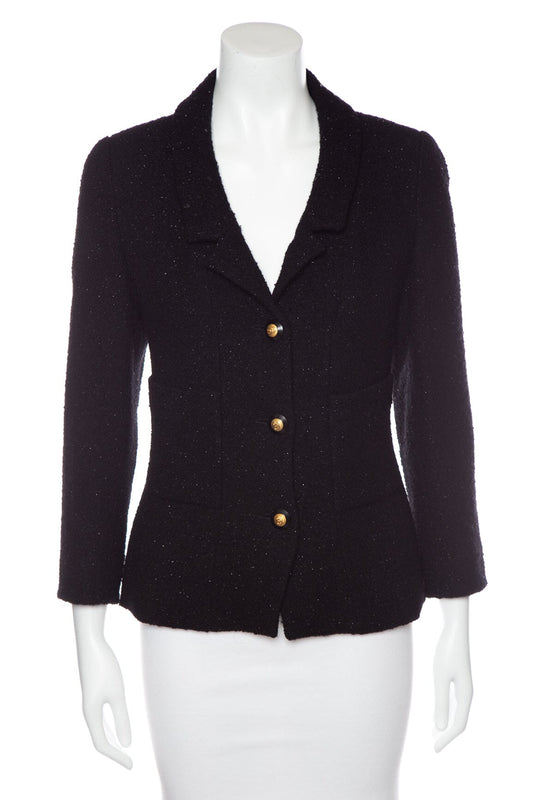 Chanel Vintage 1993 Autumn Black Glitter and Sequins Detail Jacket SZ 46
