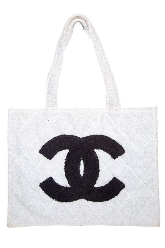 Chanel Vintage 1989/91 Black/White CC Terry Cloth Tote