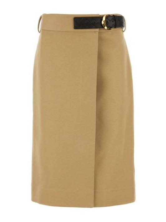 Bottega Veneta Belted Midi H-Line Skirt Nude
