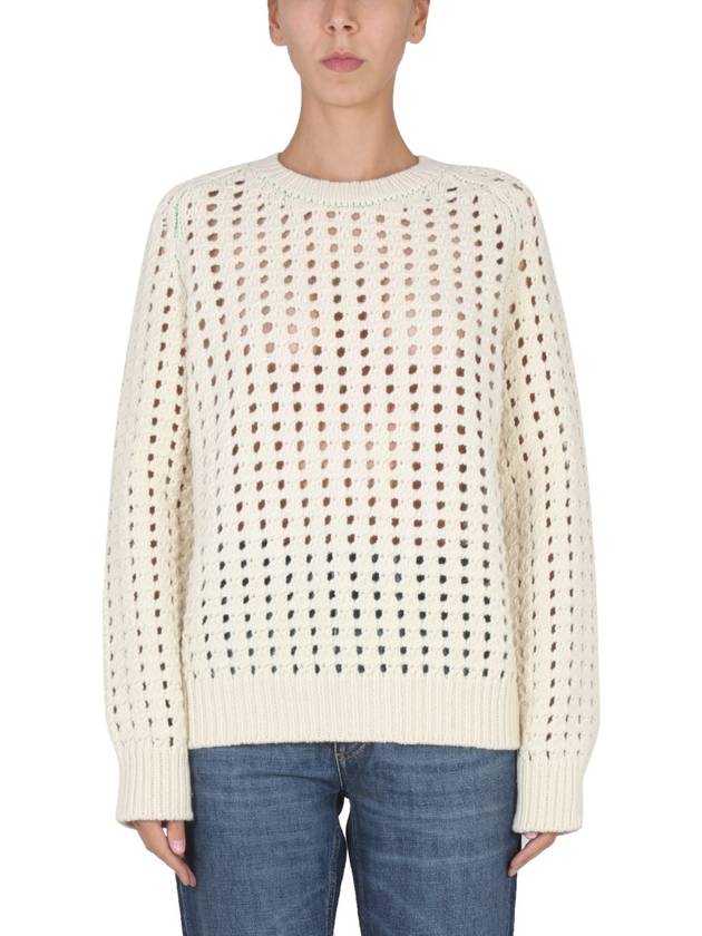Bottega Veneta Open Mesh Sweater Knit Top Ivory
