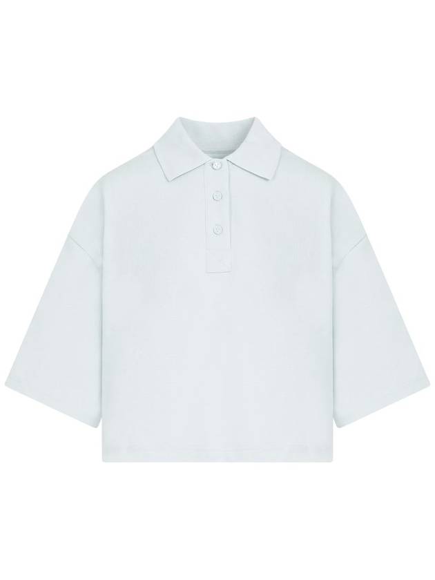 Bottega Veneta Cropped Cotton Piquet Polo Shirt Blue