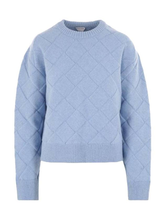 Bottega Veneta Intrecciato Wool Knit Top Light Blue