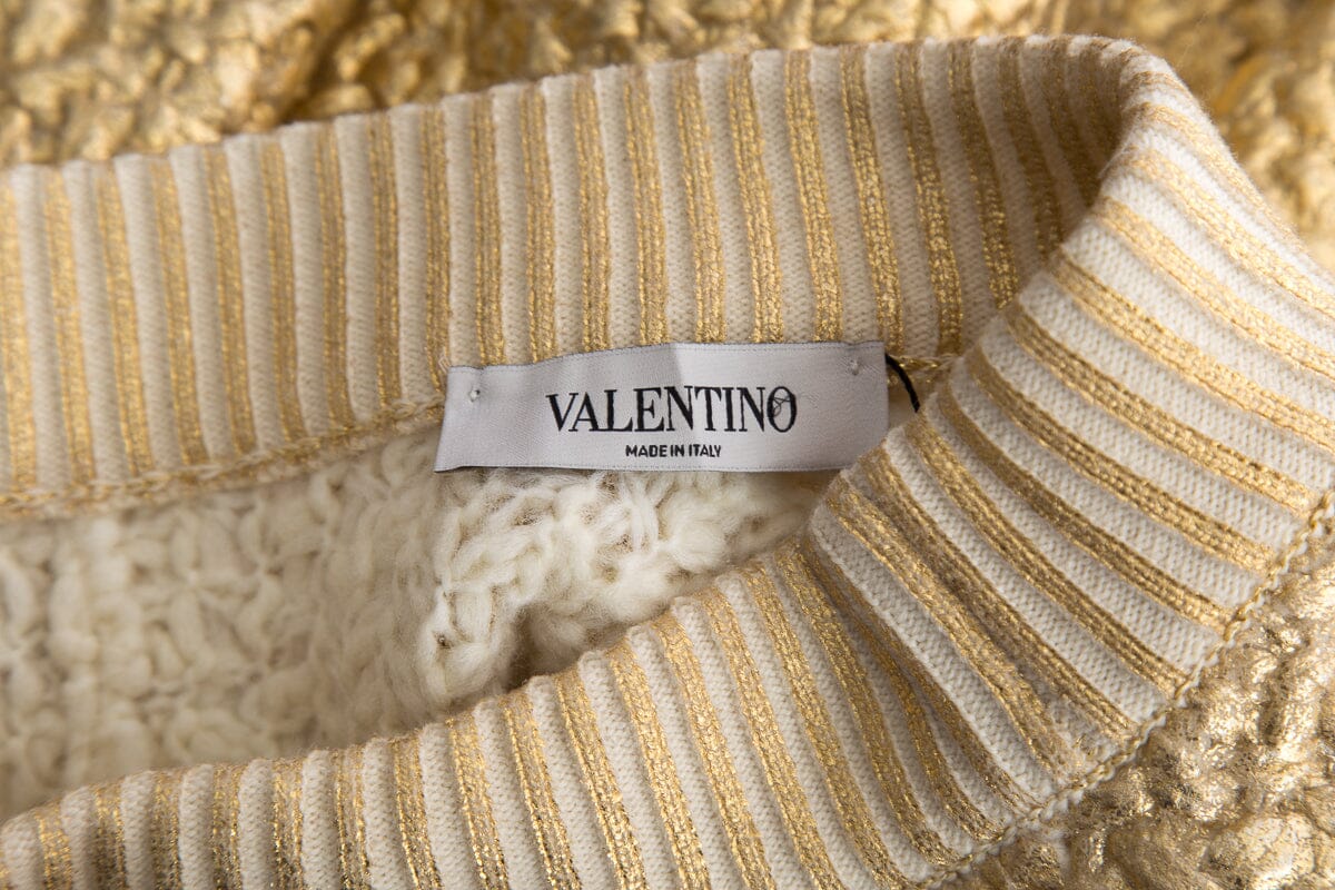 Valentino Gold Metallic Knit Mini Skirt SZ S