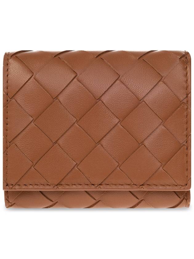 Bottega Veneta Intrecciato Zip Leather Half Wallet Wood