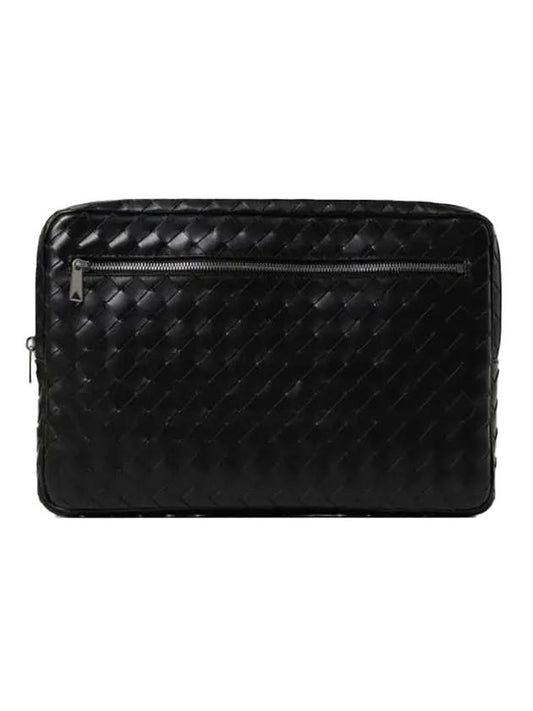 Bottega Veneta Intrecciato Zipper Leather Laptop Sleeve Black