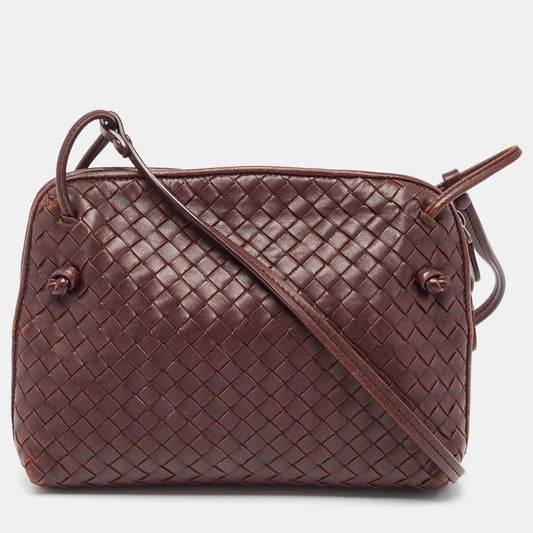 Bottega Veneta Burgundy Intrecciato Leather Nodini Crossbody Bag