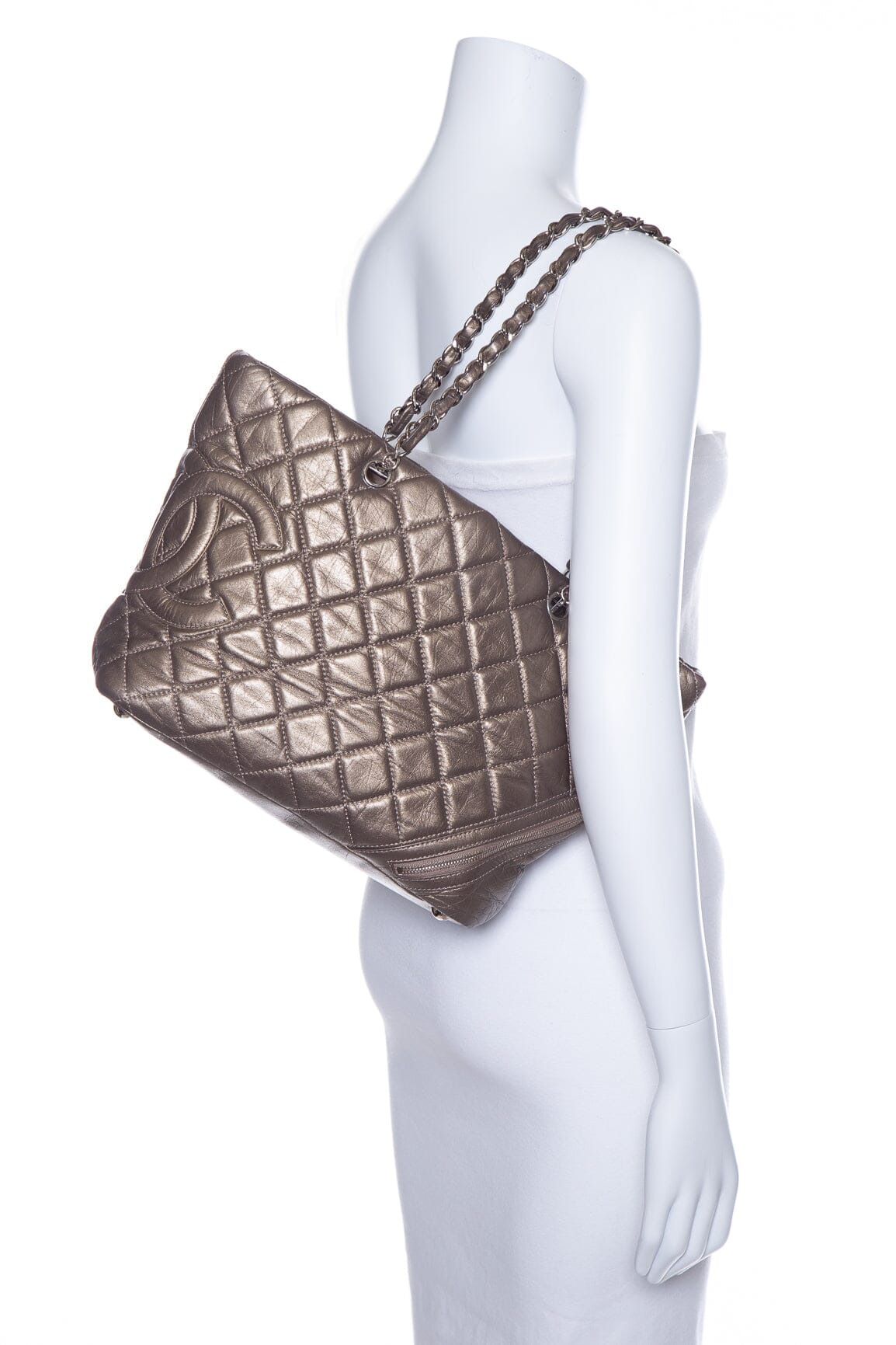Chanel 2006 Metallic Aged Calfskin Quilted Cotton Club Tote