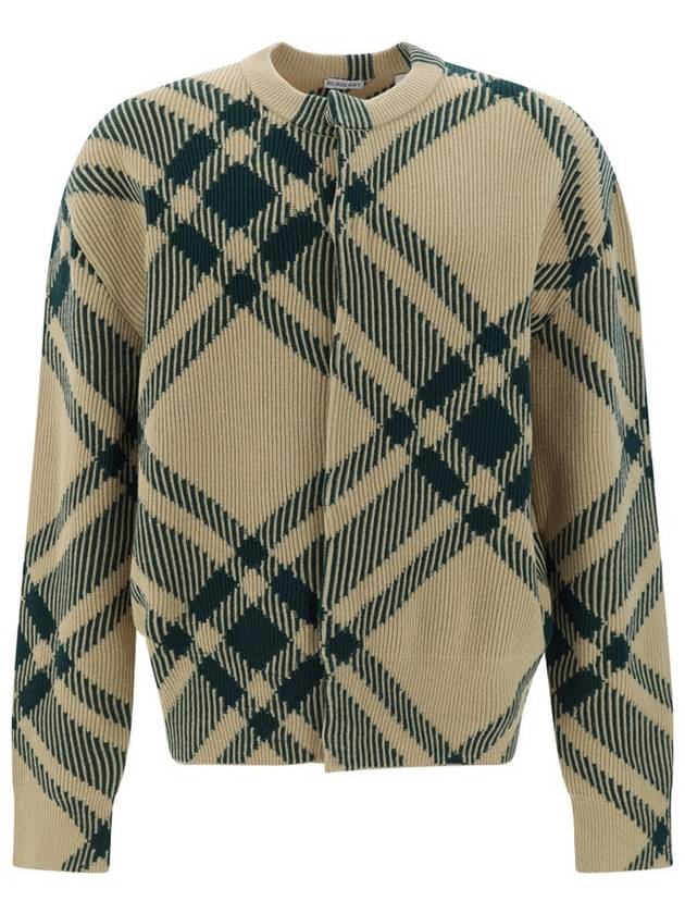 Burberry Check Pattern Intarsia Knit Cardigan Green