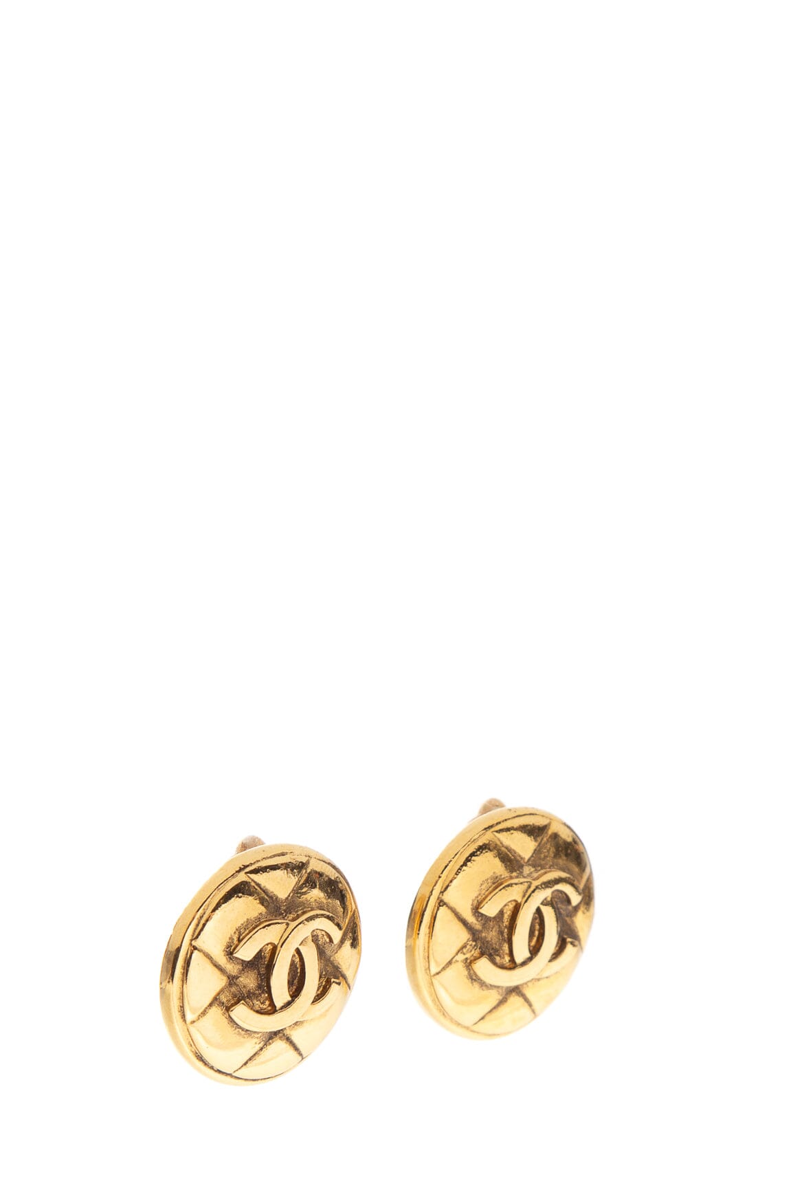 Chanel Vintage Gold Quilted CC Clip-On Earrings