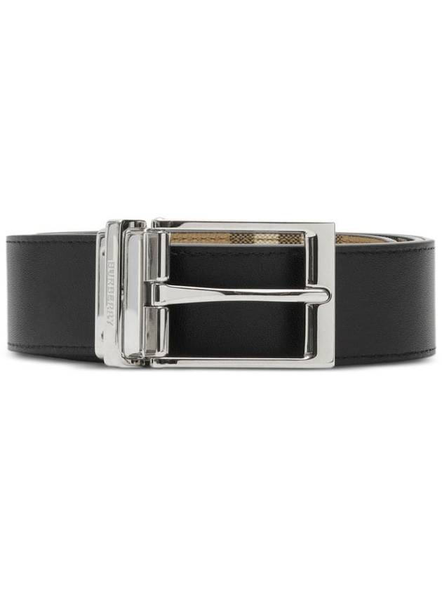 Burberry Square Buckle Check Reversible Coated Fabric Leather Belt Beige