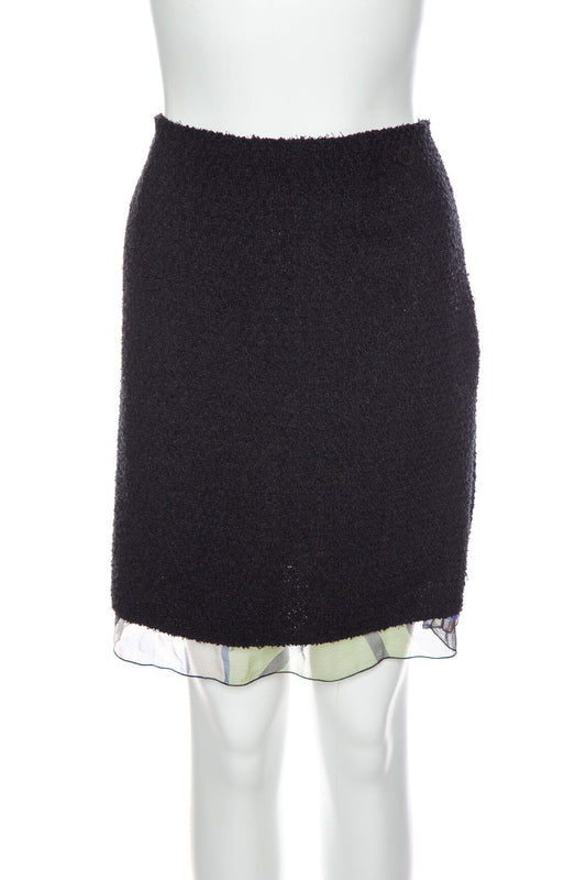 Chanel 2000 Black Multi Tweed Skirt SZ 42