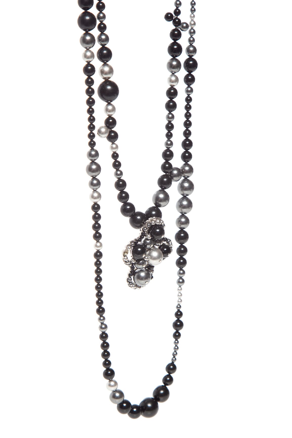 Chanel Black and Silver Faux Pearl CC Multistrand Necklace -AS IS