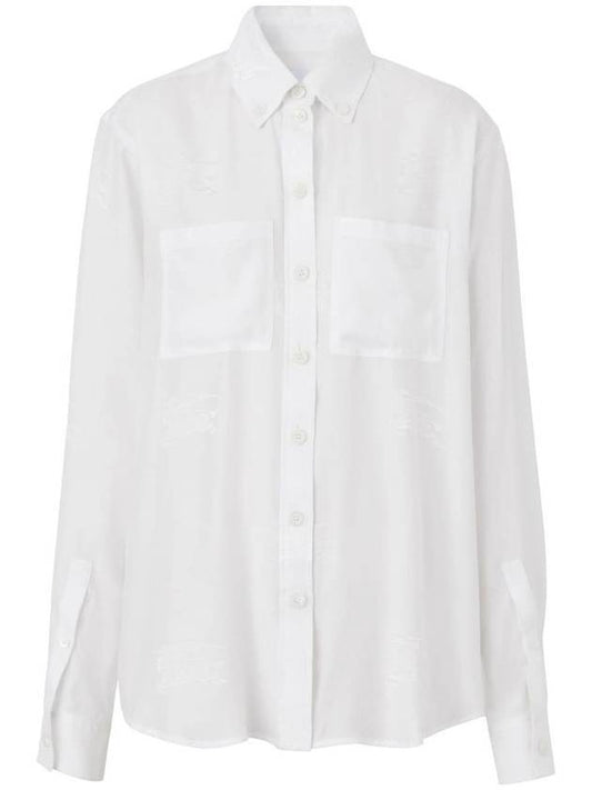 Burberry Women's EKD Jacquard Oversized Silk Shirt Optic White