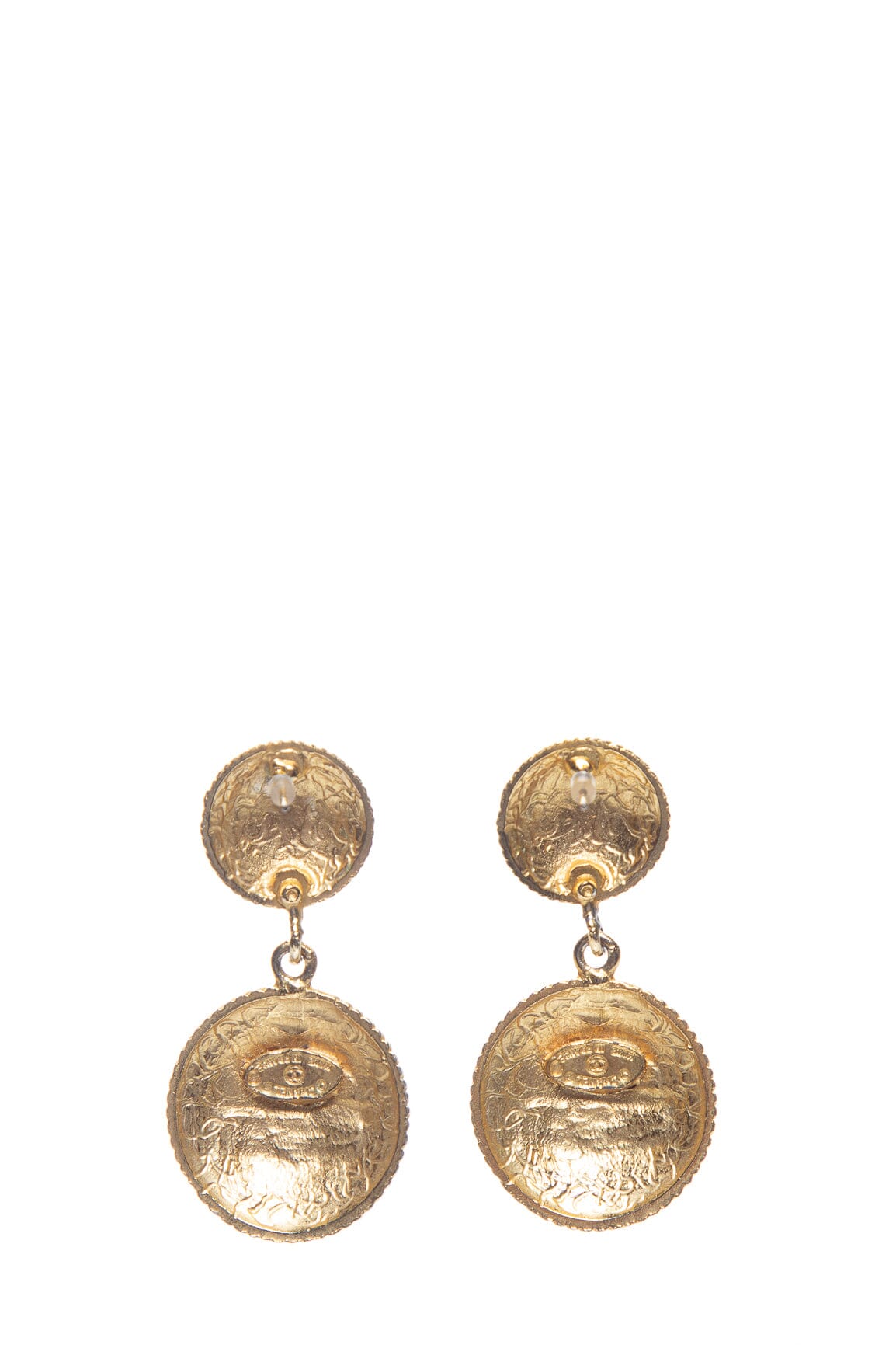 Chanel Vintage Gold Logo Coco Engraved Earrings