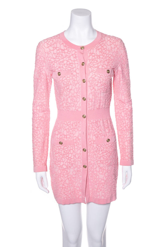 Chanel Pink Terry Cloth Button Down Dress SZ 34