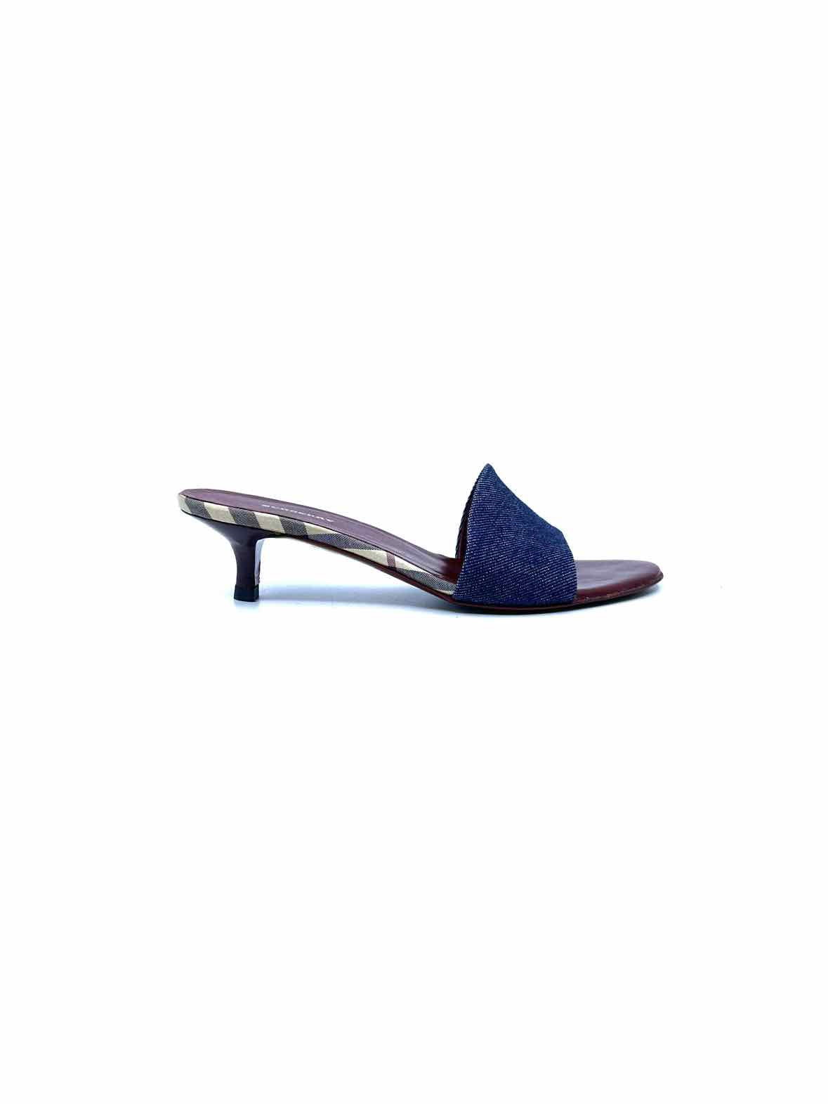 BURBERRY Size 7 Blue Denim Solid Sandals