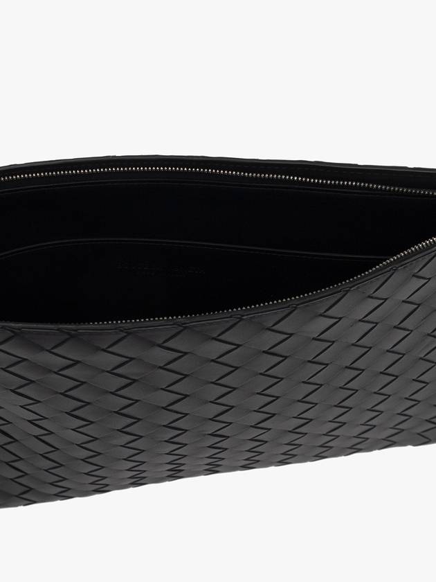 Bottega Veneta Intrecciato Half-Zip Clutch Bag Black