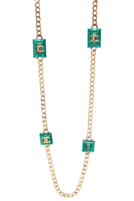 Chanel Gold and Green Resin Cubes Necklace