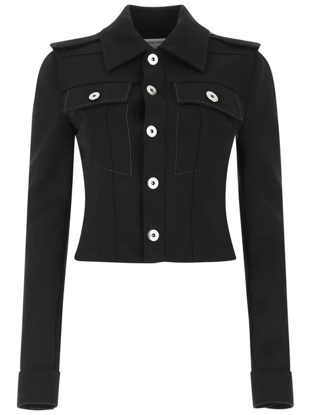 Bottega Veneta Women's Virgin Wool Epaulet Short Jacket Black