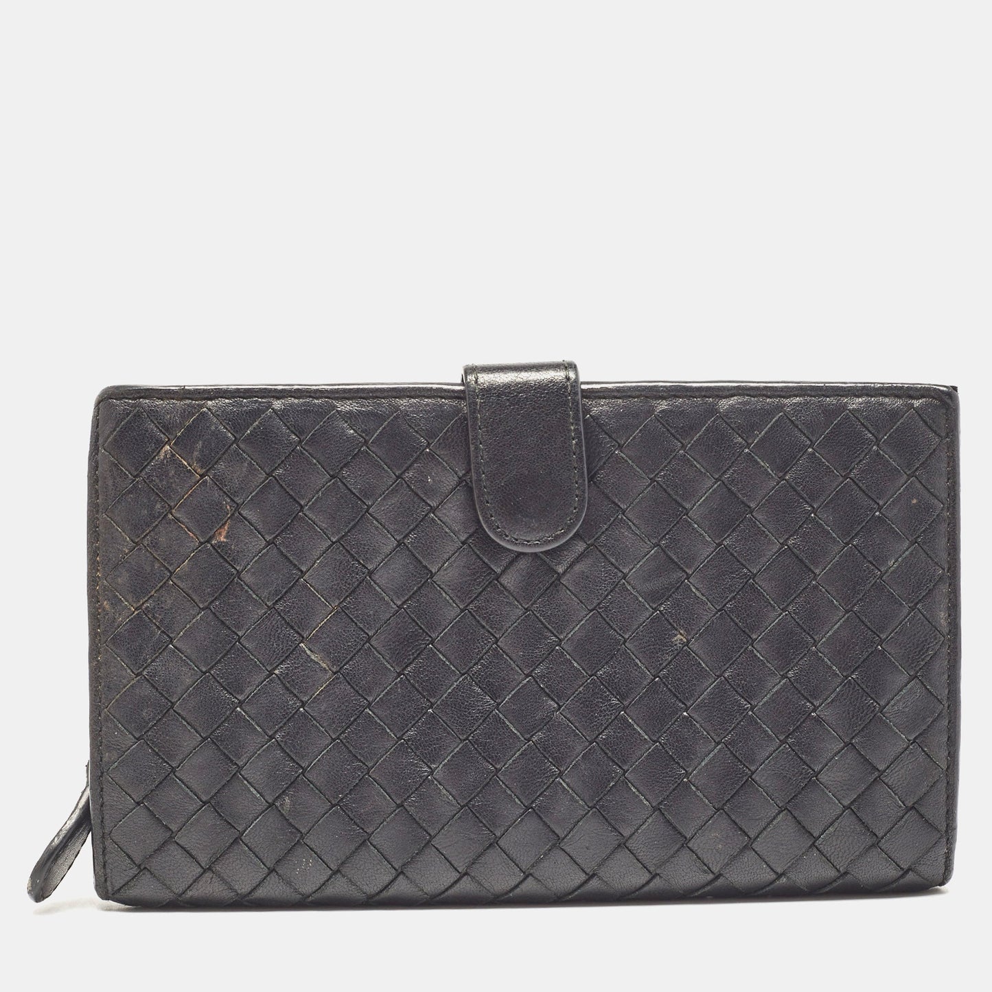 Bottega Veneta Black Intrecciato Leather French Flap Wallet