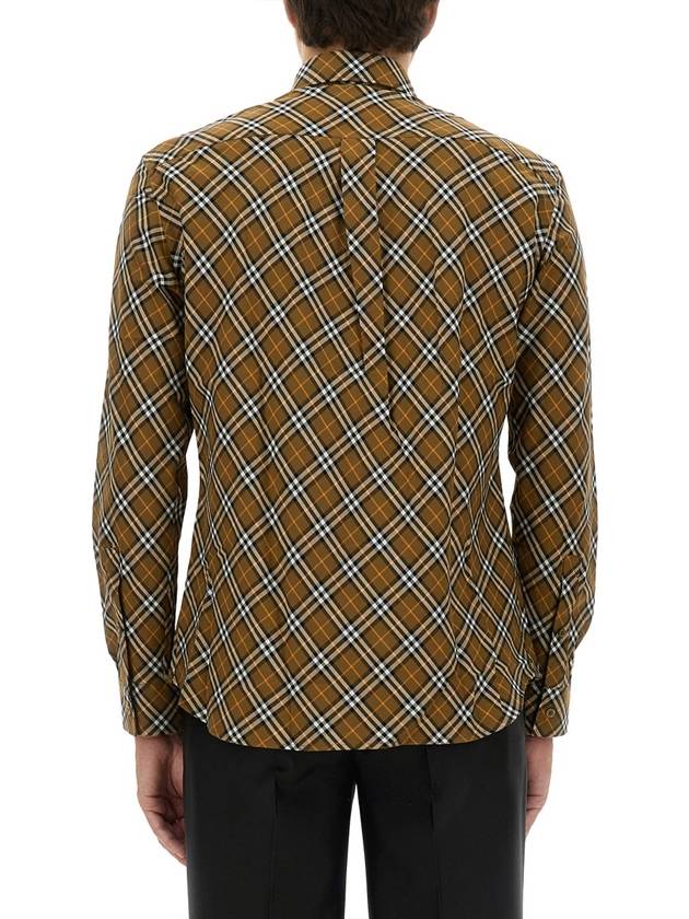 Burberry B Shield Embroidered Check Cotton Long Sleeve Shirt Oxide