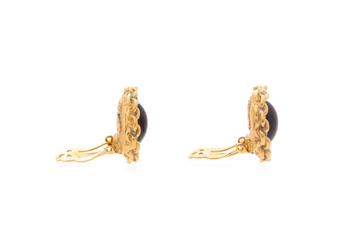Chanel Gold & Red Glass Clip On Earrings