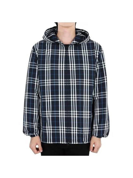 Burberry Check Polyamide Hooded Jacket Navy
