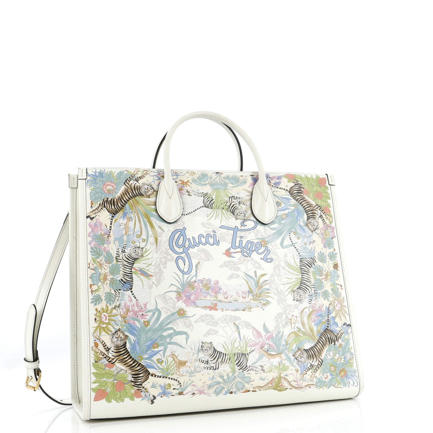 Gucci Tiger Convertible Open Tote Printed Leather Medium