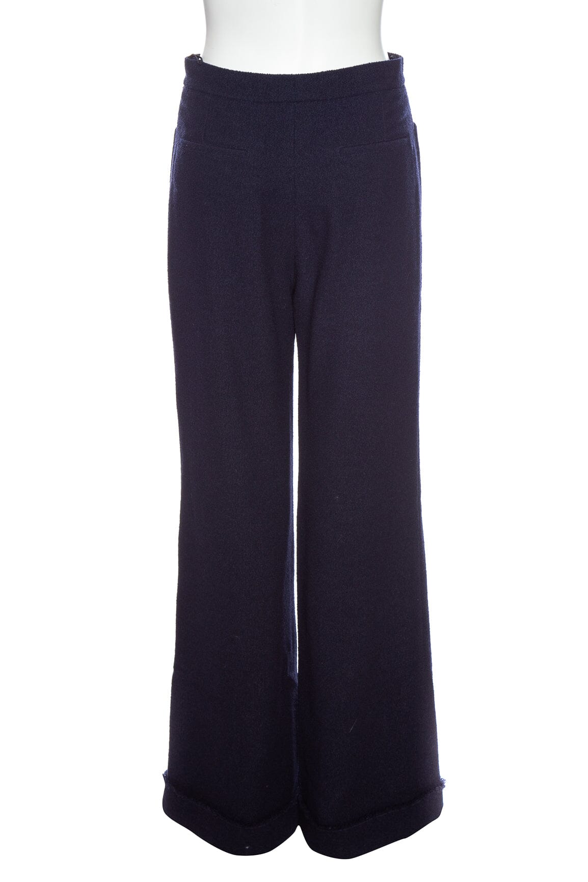 Chanel Navy Wool Straight Leg Cuffed Hem Pant SZ 38